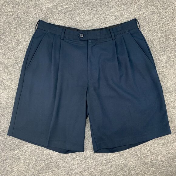 Alan Flusser Golf Shorts Mens 34 Navy Blue Pleated Front Lightweight Performance - Picture 2 of 12